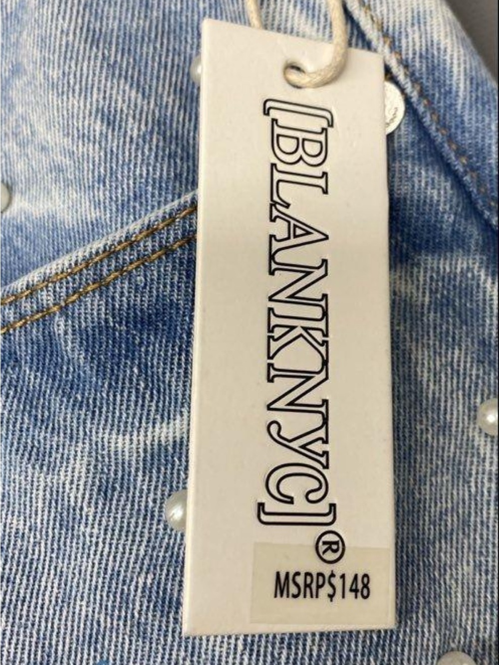 NWT Blank NYC “The Franklin” Beaded Pearl Rib Cage Wide Leg Denim Jeans Size 30 - Picture 4 of 7